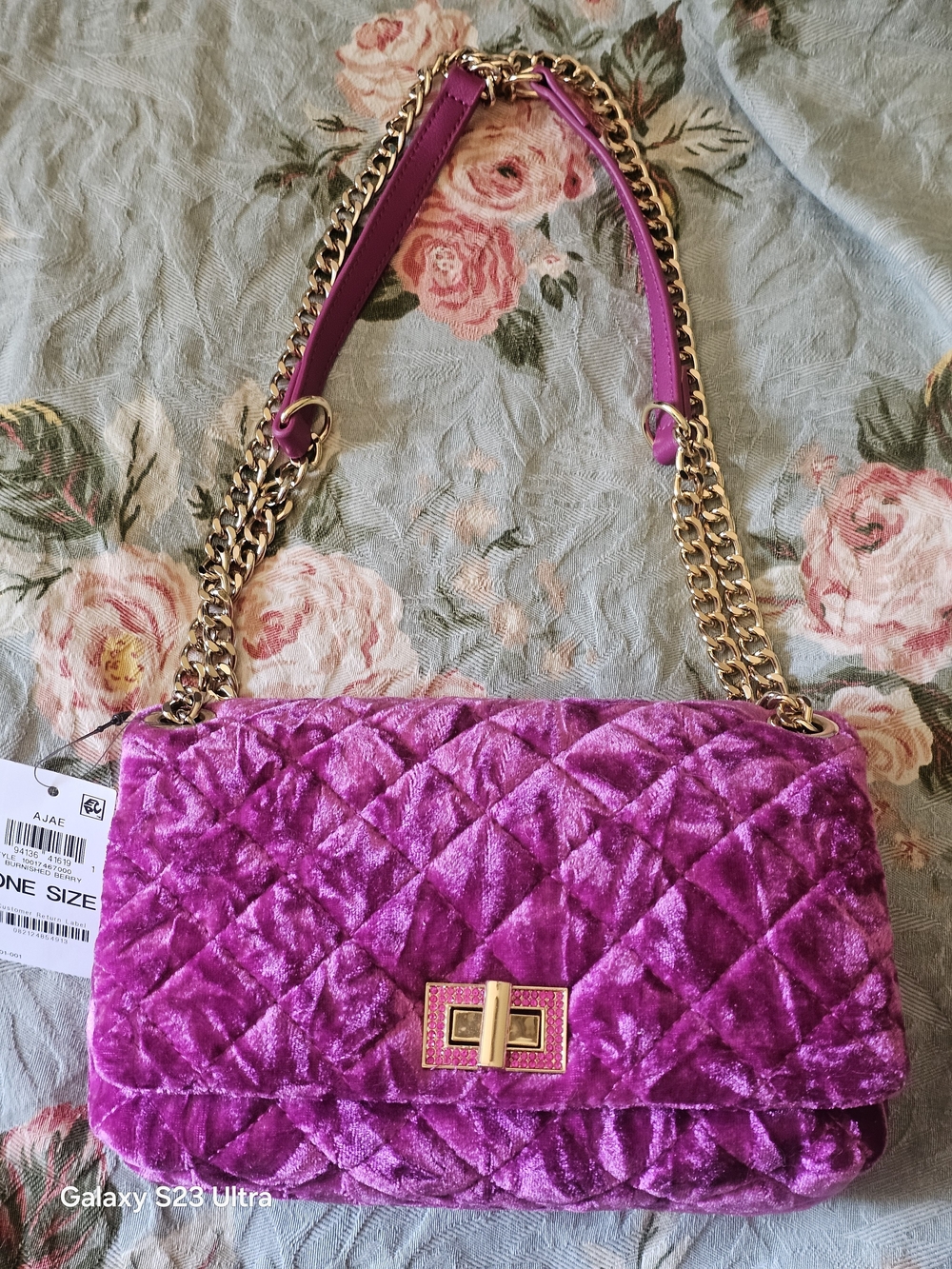 Quilted Velvet Chain Shoulder Bag - Pink
